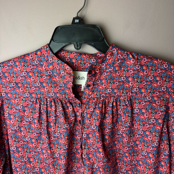 ba&sh freja lady top floral cotton blouse smocked sleeves Small (US 4) - Picture 6 of 12
